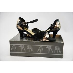 Go Go Dance Ballroom Shoes 9.5 Black Patent Reptile Print 2.5" Heels Latin Salsa